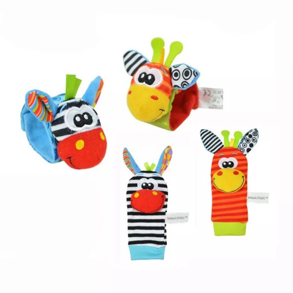 Set sosetele si bratari zornaitoare pentru bebelusi, in forma de animale simpatice, ideale pentru coordonare mana-ochi-picior, 0-24 luni, bebeLOGIC™